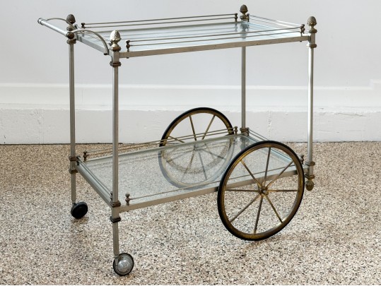 French Regency Style Glass Tiered Bar Cart
