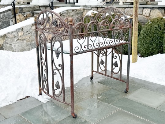 Antique Iron Crib Converted To Bar Cart