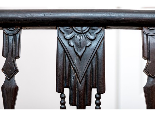 19th Century Ebonized And Inlaid Oak Bench