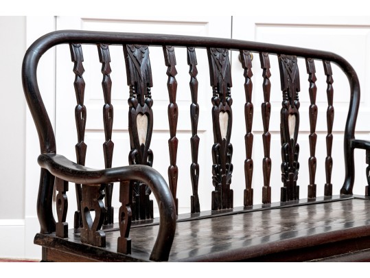 19th Century Ebonized And Inlaid Oak Bench