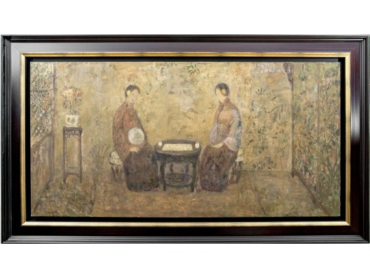Jia Juanli (Chinese-French, B. 1960) Oil On Canvas, Seated Women Playing Go