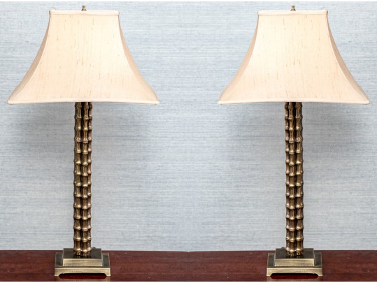 Pair Of Chic Gilt Faux Bamboo And Brass Table Lamps