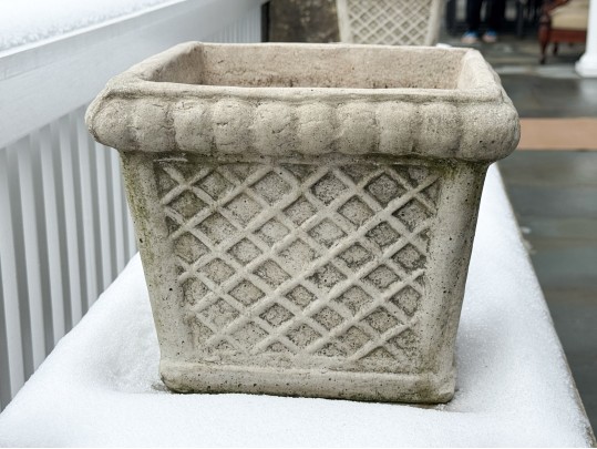 Pair Of Nicely Decorated Cast Stone Garden Planters