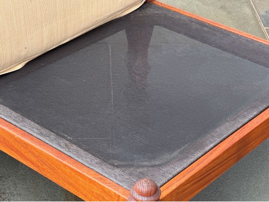 Stylish Pair Of Brown Jordan Carved Wood Armchairs With Ottomans