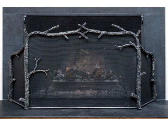 Naturalistic Cast Iron Faux Bois Fireplace Screen