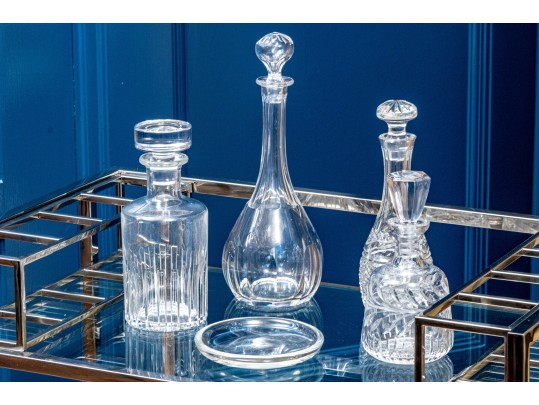 Crystal Decanters And Bowl Including Steuben, Baccarat, And Waterford