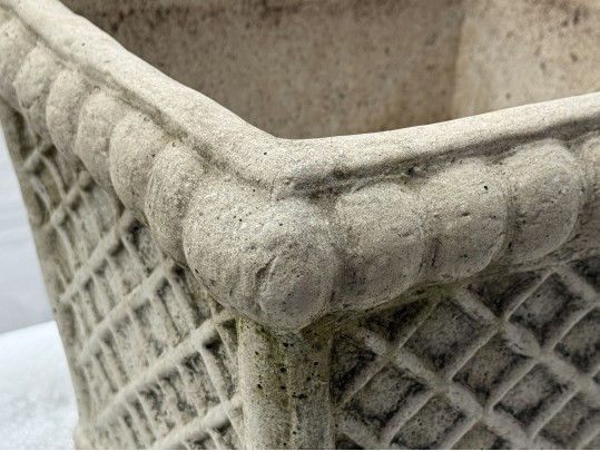 Pair Of Nicely Decorated Cast Stone Garden Planters