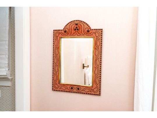 Semi-Antique Rustic Velvet And Nailhead Mirror
