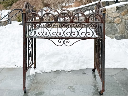 Antique Iron Crib Converted To Bar Cart