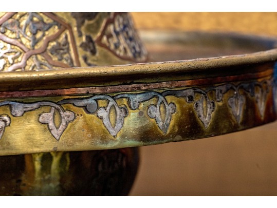 Pair Antique Middle Eastern Mixed Metal Ewers And Basins