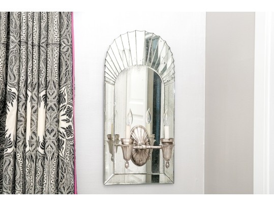 Fabulous Pair Of Semi-Antique Art Deco Venetian Mirrorback Sconces