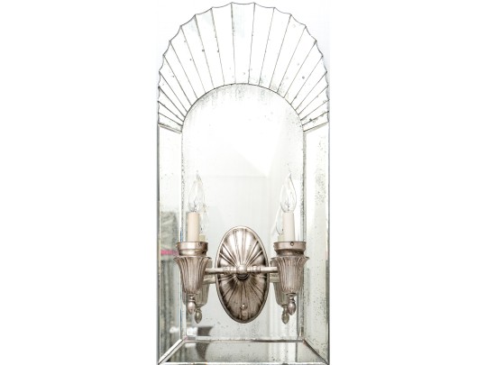 Fabulous Pair Of Semi-Antique Art Deco Venetian Mirrorback Sconces