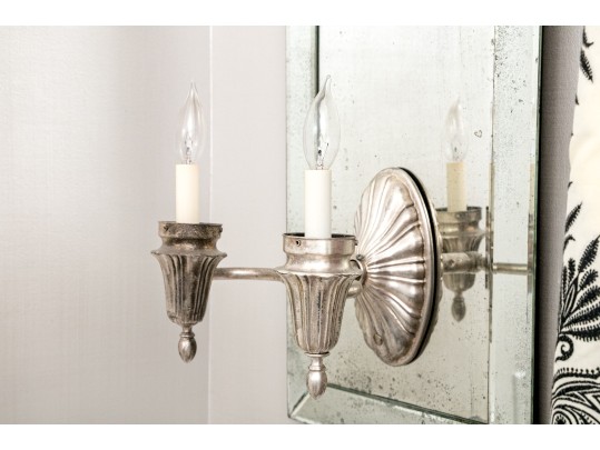 Fabulous Pair Of Semi-Antique Art Deco Venetian Mirrorback Sconces