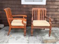 Two Brown Jordan Outdoor Carved Wood Armchairs