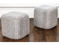 Pair Of Chunky Knit Square Poufs