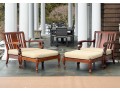 Stylish Pair Of Brown Jordan Carved Wood Armchairs With Ottomans