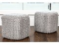 Pair Of Chunky Knit Square Poufs