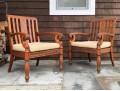 Two Brown Jordan Outdoor Carved Wood Armchairs