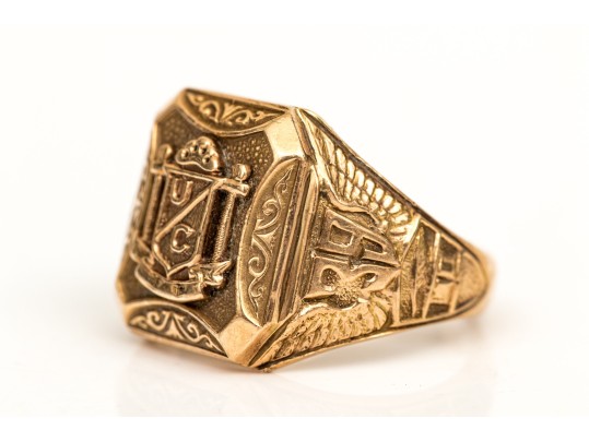 10k Yellow Gold Fabulous Vintage 1939 School Ring, Size 5.25+