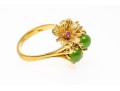 18k Yellow Gold Pretty Vintage Nephrite Jade And Ruby Ring, App. 0.06 TCW, Size 6.5