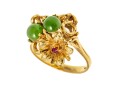 18k Yellow Gold Pretty Vintage Nephrite Jade And Ruby Ring, App. 0.06 TCW, Size 6.5
