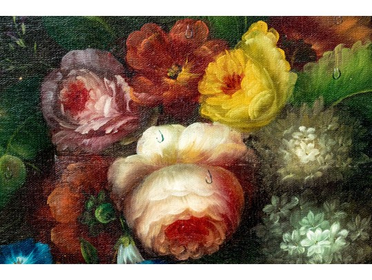 Signed Oil On Canvas Floral Still Life
