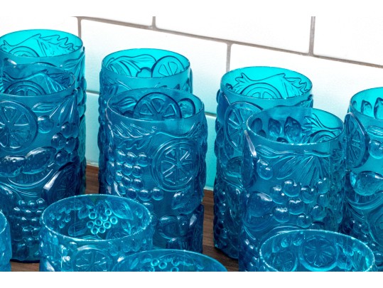 Set Of Thirteen Taiwanese Blue Resin Tumblers