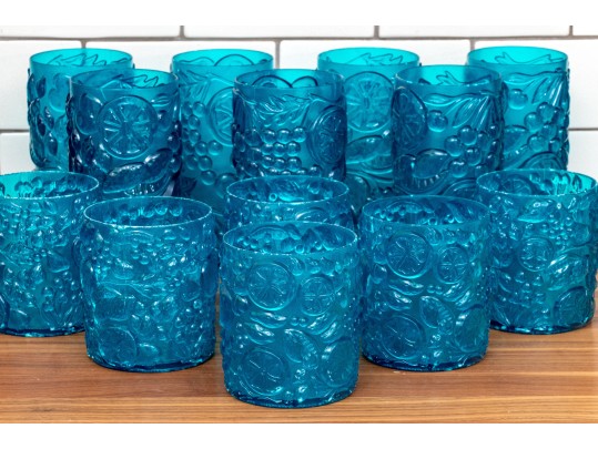 Set Of Thirteen Taiwanese Blue Resin Tumblers