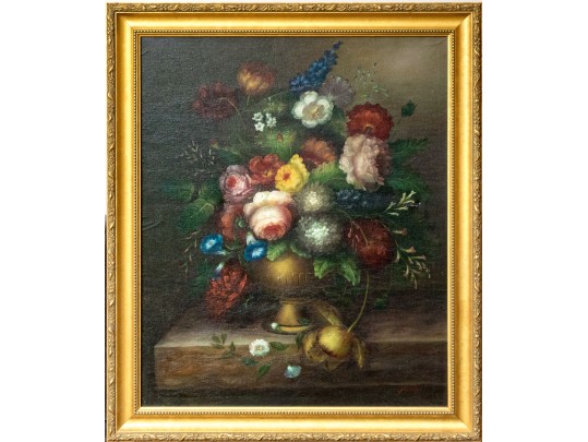 Signed Oil On Canvas Floral Still Life