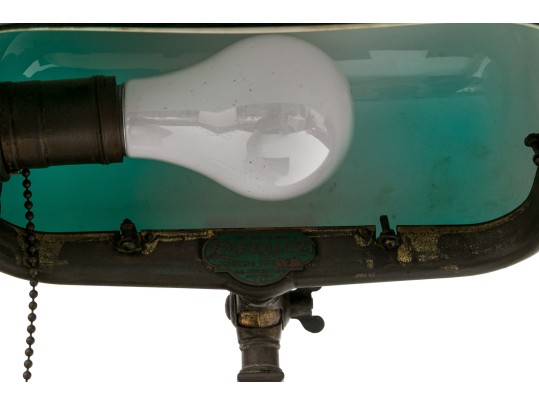 Antique Emeralite Brass And Glass Bankers Table Lamp