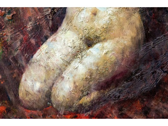 Heddy Signed Oil On Canvas, Kneeling Nude