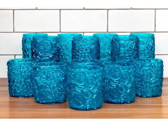 Set Of Thirteen Taiwanese Blue Resin Tumblers