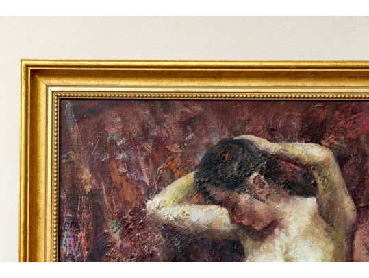 Heddy Signed Oil On Canvas, Kneeling Nude