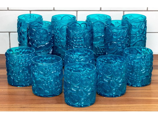 Set Of Thirteen Taiwanese Blue Resin Tumblers