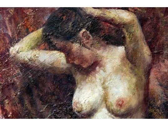 Heddy Signed Oil On Canvas, Kneeling Nude