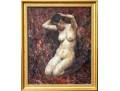 Heddy Signed Oil On Canvas, Kneeling Nude