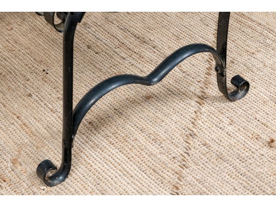 Pair Of Antique Heavy Black Powder Coated Strap Iron Garden Armchairs