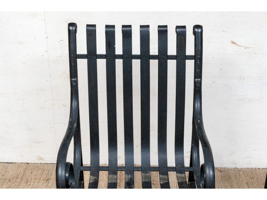 Pair Of Antique Heavy Black Powder Coated Strap Iron Garden Armchairs