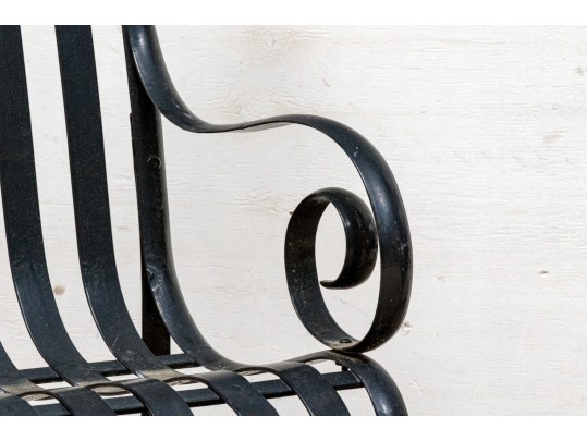Pair Of Antique Heavy Black Powder Coated Strap Iron Garden Armchairs