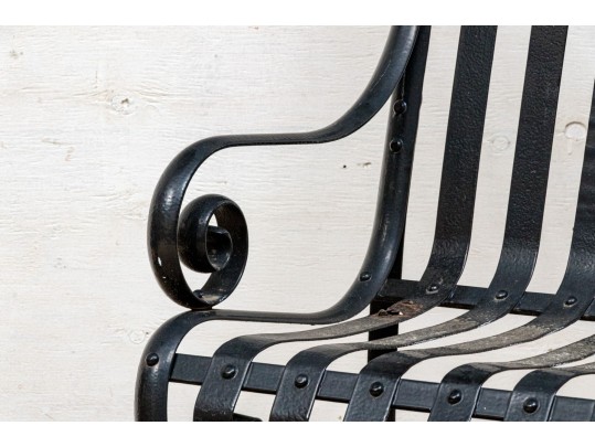 Pair Of Antique Heavy Black Powder Coated Strap Iron Garden Armchairs