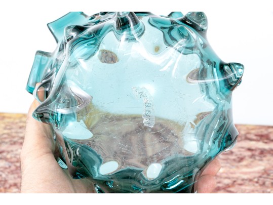 Large Mid Century Blue Thorn Glass Vase