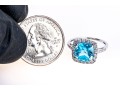 Vibrant 10K White Gold And Blue Topaz Ring, Size 7+