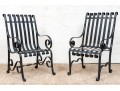 Pair Of Antique Heavy Black Powder Coated Strap Iron Garden Armchairs