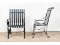 Pair Of Antique Heavy Black Powder Coated Strap Iron Garden Armchairs