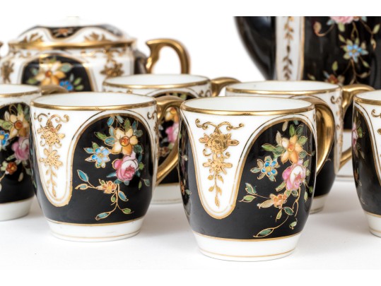 Japanese Hand-Painted Demitasse Set, Fifteen Pieces