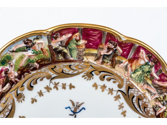 Set Of Six Capodimonte Hand-Painted Heraldic Plates