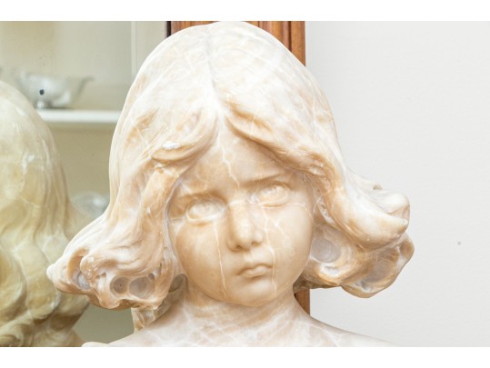 Signed Solo, Italian Alabaster Bust Of A Young Girl On Base