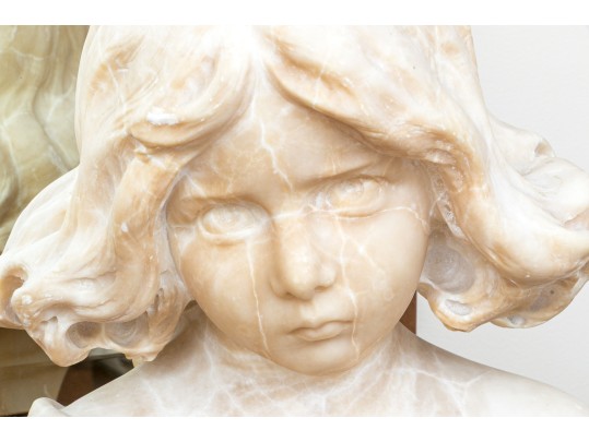 Signed Solo, Italian Alabaster Bust Of A Young Girl On Base