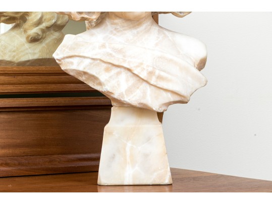 Signed Solo, Italian Alabaster Bust Of A Young Girl On Base