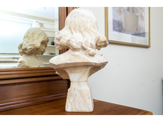 Signed Solo, Italian Alabaster Bust Of A Young Girl On Base